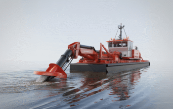 Cutter suction dredge in operation