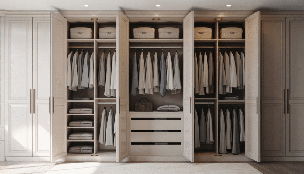 Luxurious modern fitted walk-in wardrobe