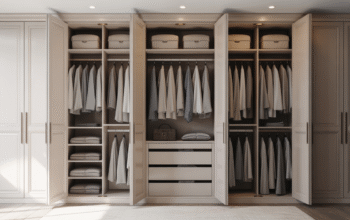 Luxurious modern fitted walk-in wardrobe