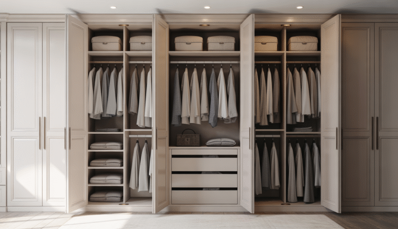 Luxurious modern fitted walk-in wardrobe