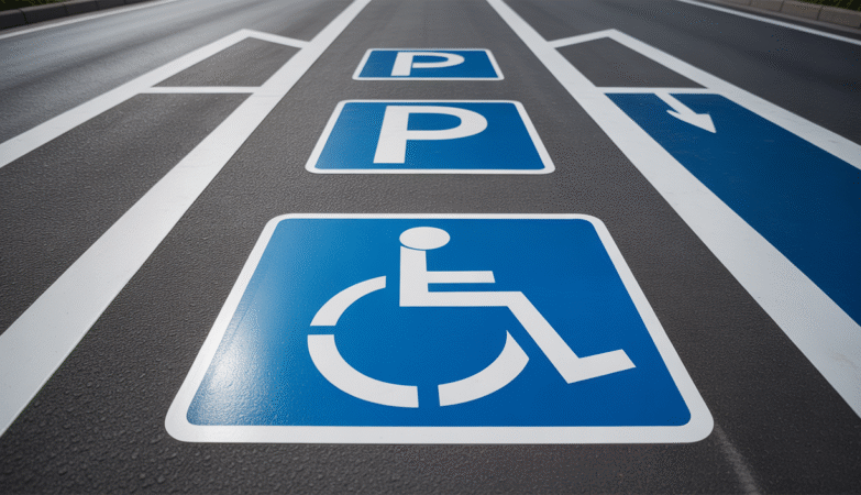 Pavement stencils for parking lot markings