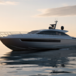 A tranquil scene of a professional funeral vessel on the calm Pacific Ocean at sunrise, representing a dignified burial at sea service in Southern California.