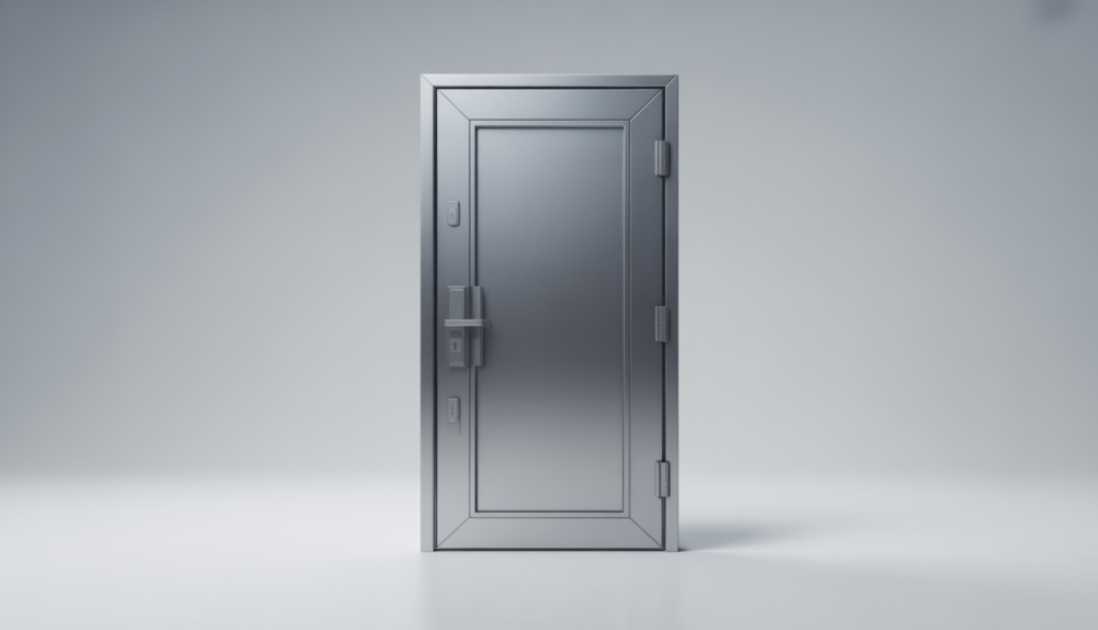 Modern steel security door providing ultimate protection for home and business.