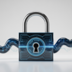 Secure digital padlock over abstract cryptocurrency data, symbolizing safe crypto trading platform choices in the USA.