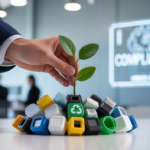 Hand nurturing a plant amidst recyclable waste, symbolizing environmental responsibility and business compliance with EPR registration.
