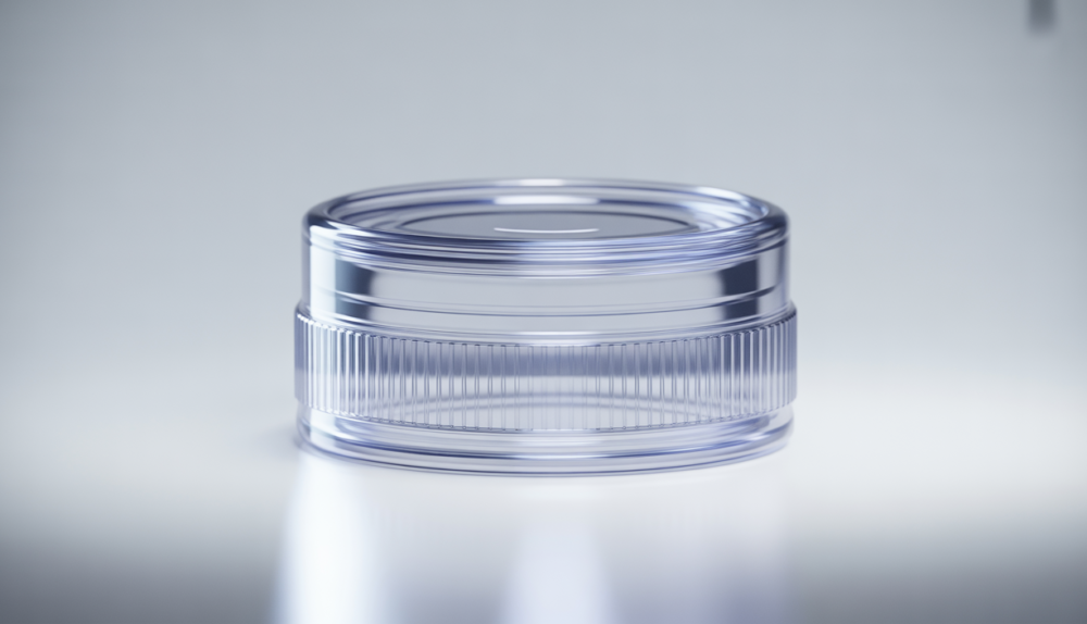 High-quality clear plastic Alaska cap with ribbed sides and tamper-evident band on a white background