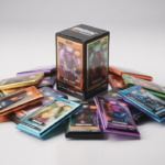 High-quality product photo of sealed collectible trading card booster packs and a sealed booster box on a clean white background