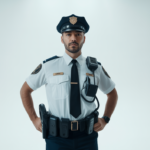 Professional security guard in uniform representing security guard companies in Sacramento, clean white background