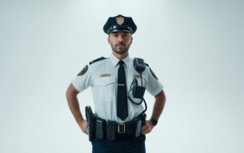Professional security guard in uniform representing security guard companies in Sacramento, clean white background