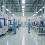 High-resolution image of a modern medical device manufacturing plant interior showcasing advanced equipment and technicians at work for medical device manufacturing licence article
